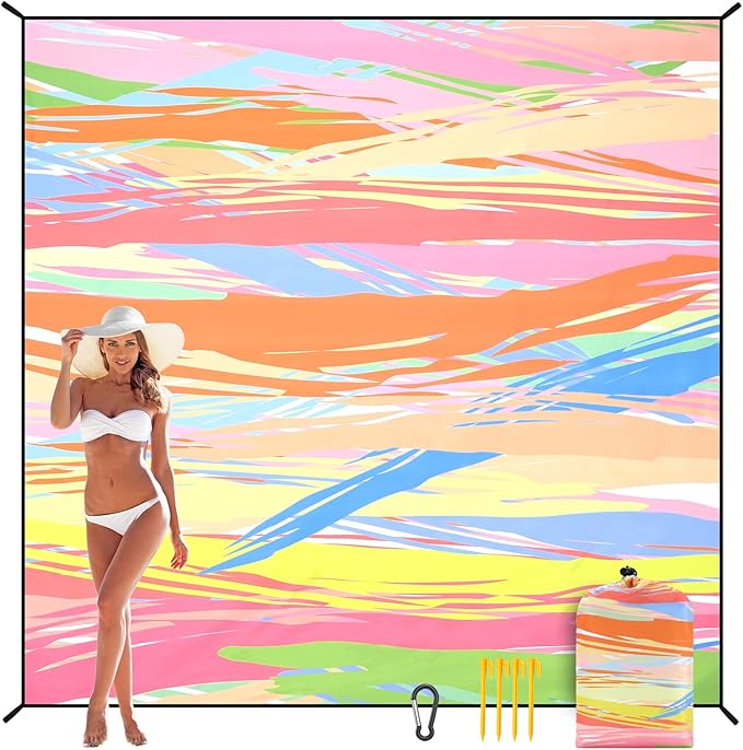 Beach Blanket, Sandproof Beach Mat, Waterproof Quick Drying Lightweight Outdoor Aztec Picnic Mat 79" X 83"/120"x108" for 2-8 Adults for Travel, Camping, Hiking