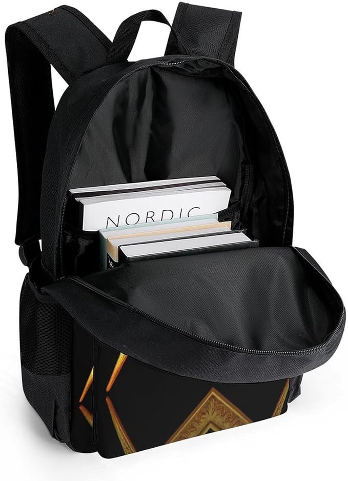Polyester Daypack Backpack for Climbing Outdoors Running, Big Capacity Multipurpose Anti-Theft Bookbag, Gold Freemason Freemasonry Masonic Travel Hiking Camping Rucksack