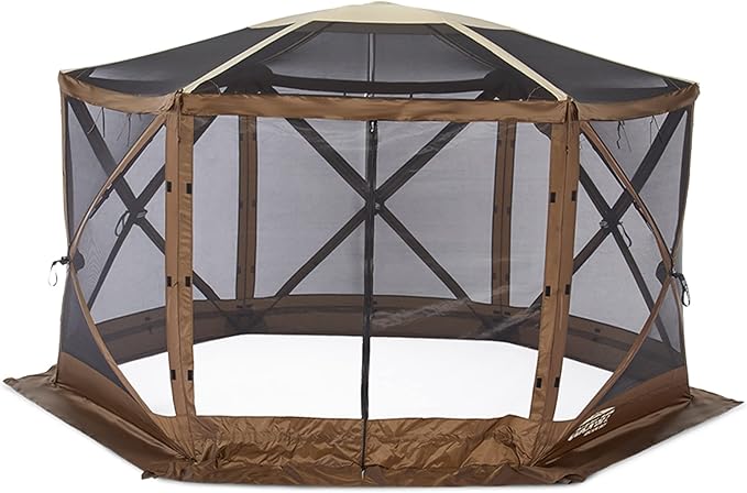 Clam Quick-Set Sky Screen Shelter – 8-Person Pop-Up Tent with Screened Roof for Airflow & Stargazing, 140" x 140", Brown, Instant Setup, Oversized Carry Bag – Camping, Tailgating, Outdoor Use