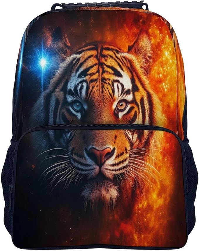 Lightweight Rucksacks for Climbing Outdoors Walking Cycling, Large Capacity Anti-Theft Multipurpose Carry On Bag, Space Fire Flame Animal King Wild Angry Tiger Camping Outdoor Backpack