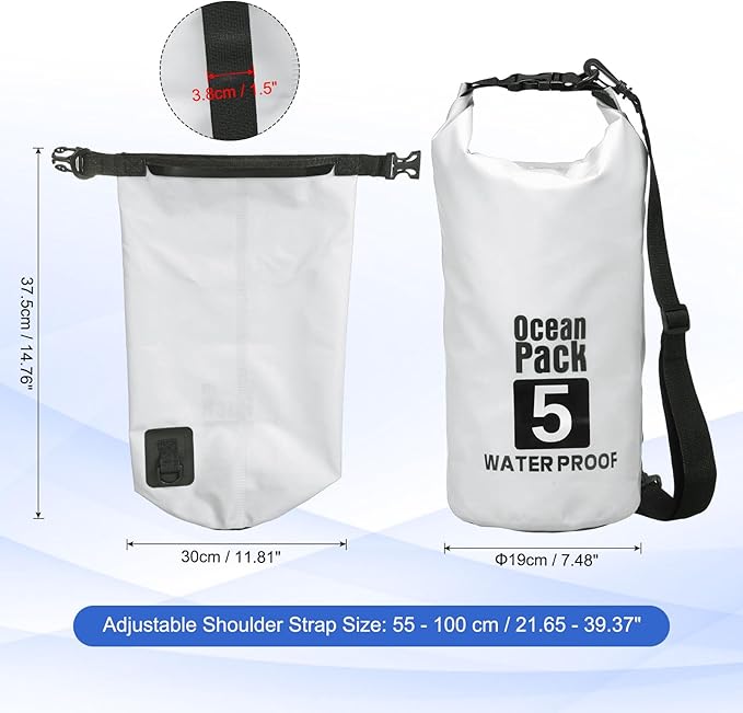 Waterproof Dry Bag, 5L Fit for Women Men Water Proof Bags Lightweight Dry Storage Floating Backpack with Whistle for Travel Backpacking Boating Kayaking Camping (White)