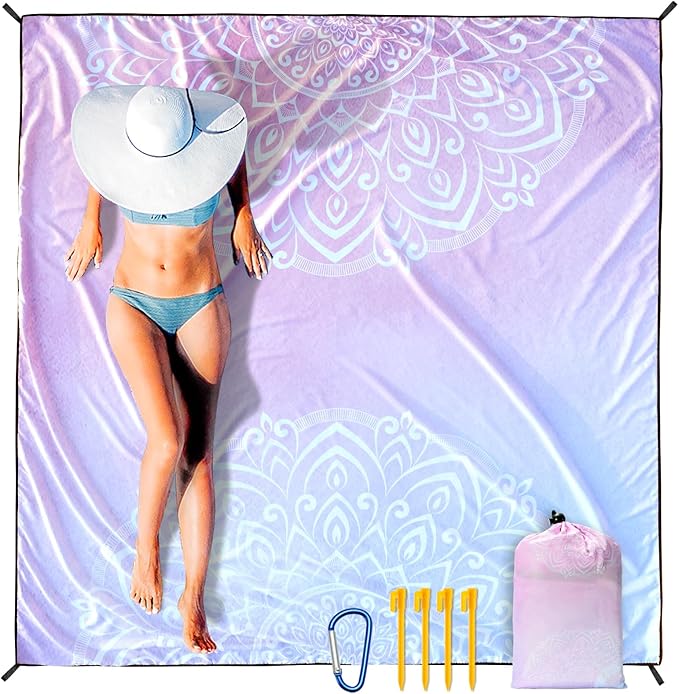 Beach Blanket Waterproof Sandproof Extra Large Beach Mat 79" X 83"/120"x108"for 1-8 Adults Quick Drying Durable Outdoor Picnic Mat for Beach Travel Camping Hiking