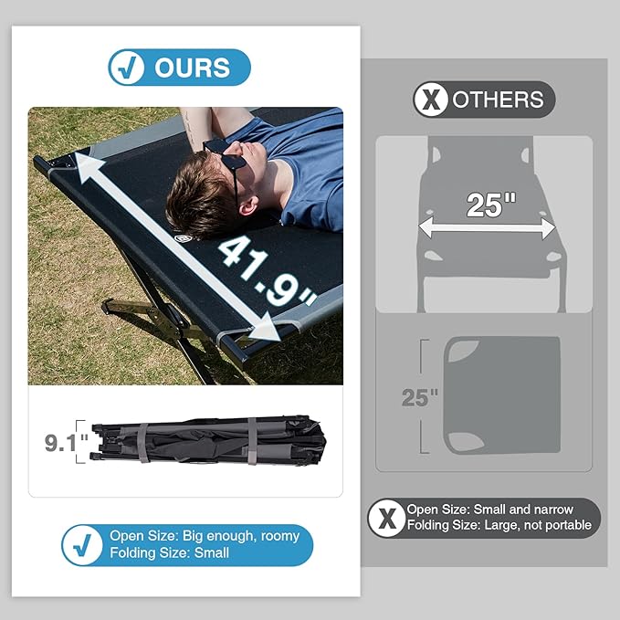 EVER ADVANCED 2 Pack Extra Wide Camping Cot for Adults Oversized XXL Sleeping Cots Folding Cot Bed with Carry Bag, 84.3" L x 41.9" W, Support to 550 lbs