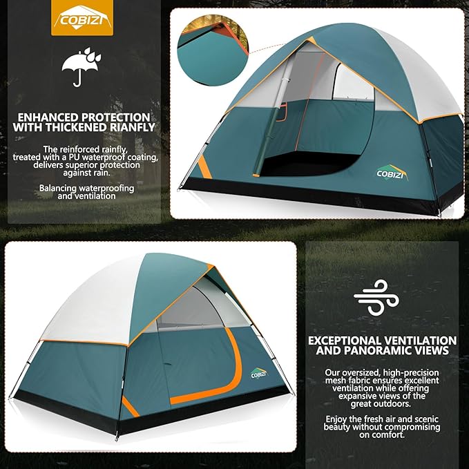 COBIZI 4-6-8-10 Person Camping Tent, Spacious Family Tents for Camping Ideal, Hiking, 3500mm Waterproof Double-Layer Windproof Tent for Hiking & Backpacking