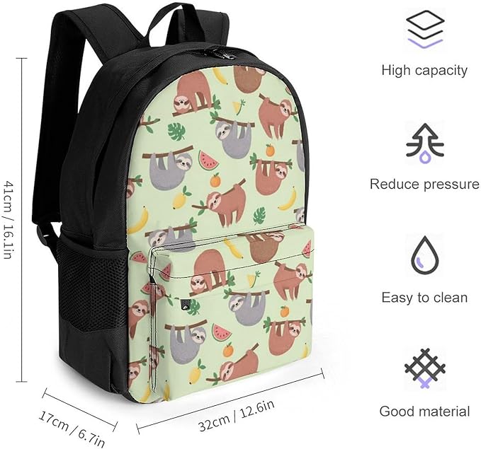 Backpack Multipurpose Anti-Theft Large Capacity Bookbag, Watermelon Orange Sloth Travel Hiking Daypack With Side Pockets