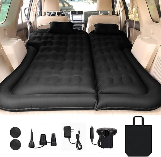 SUV Air Mattress, Inflatable Car Air Bed Truck Camping Mattress for Back Seat Thickened Travel Sleeping Pad with 1 Charge & Air Pump Flocking Car Bed For SUV, Rear Seat, Trunk, 68L× 51W × 5.11H"