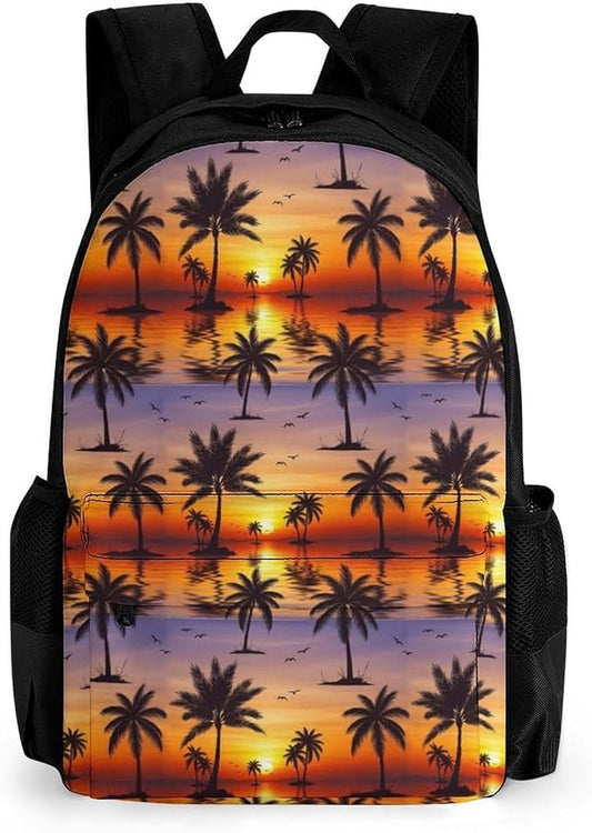 Rucksacks Polyester Anti-Theft Multipurpose Tropical Sunset Coconut Palm Tree Carry On Bag Large Capacity Gym Outdoor Hiking Backpack With Smooth Zippers
