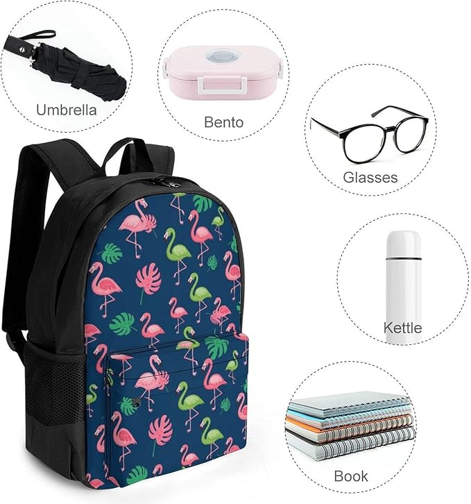 Daypack Backpack Multipurpose Anti-Theft Large Capacity Bookbag, Tropical Teal Pink Flamingo Travel Hiking Camping Rucksack With Adjustable Shoulder Straps