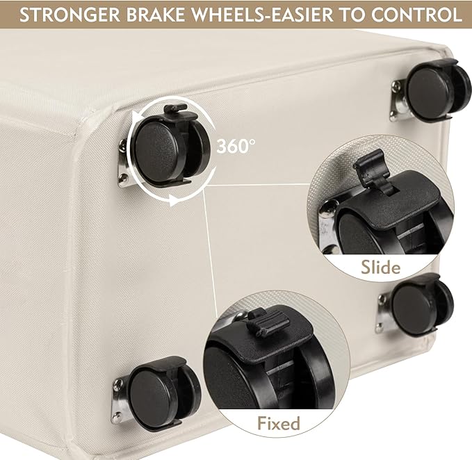 DOKEHOM 90L X-Large Laundry Basket with Removable Wash Bag on Wheels, Collapsible Rolling Laundry Hamper, Foldable Clothes Organizer, Folding Washing Bin (Beige)