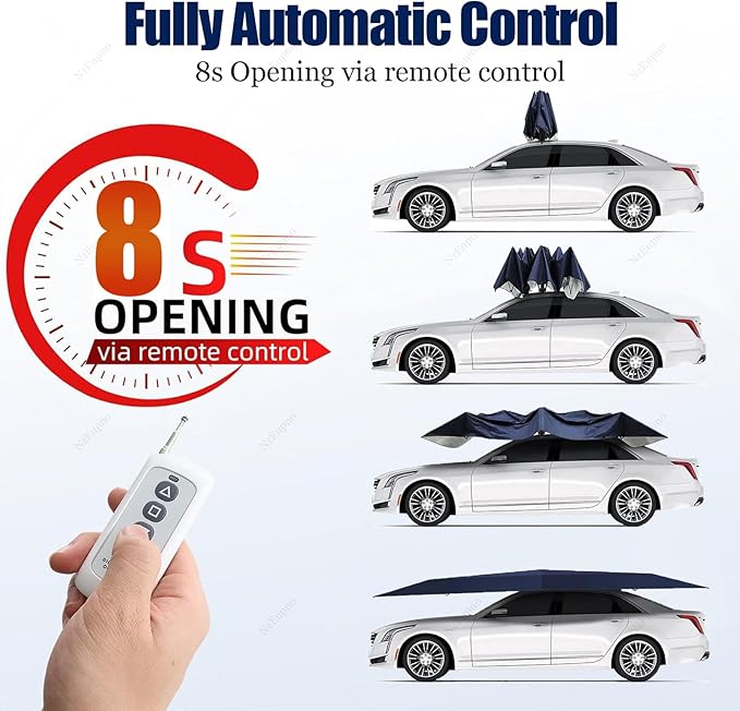 Portable Automatic Car Cover Umbrella, Outdoor Car Tent, Remote Control Car Roof Top Canopy, Car Shelter Sunshade, Universal Auto Protection Blue-5.2m