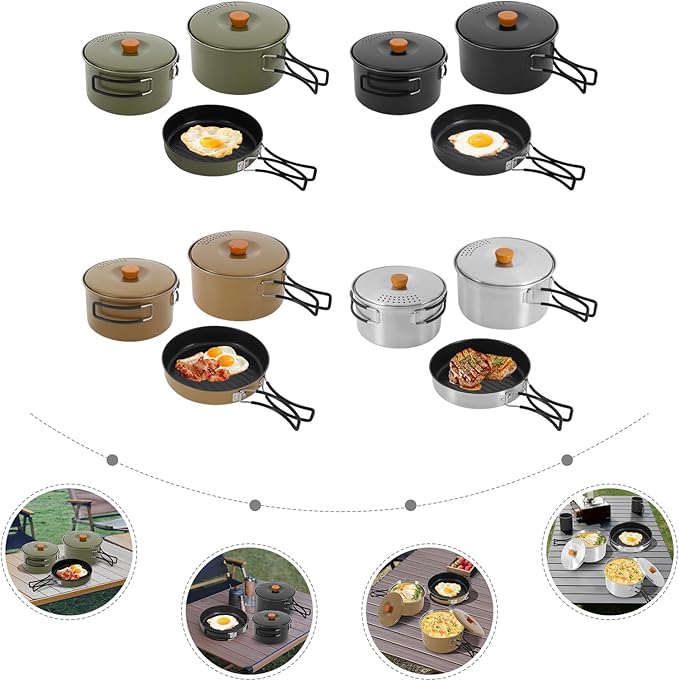Camping Cookware Set Portable Camping Cooking Set 304 Stainless Steel Camping Pots and Pans Set Campfire Cooking Equipment with Storage Bag for Outdoor Camping Hiking Picnic for 2-3