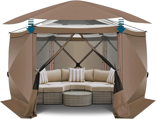 COBIZI 12x12 FT Pop Up Canopy Stargazing Tent, Gazebos On Clearance with Removable Roof, Screened in Gazebo, Screen Tents Portable carpas para Patio for Outdoor Camping,Backyard,Garden,Brown(Pro)