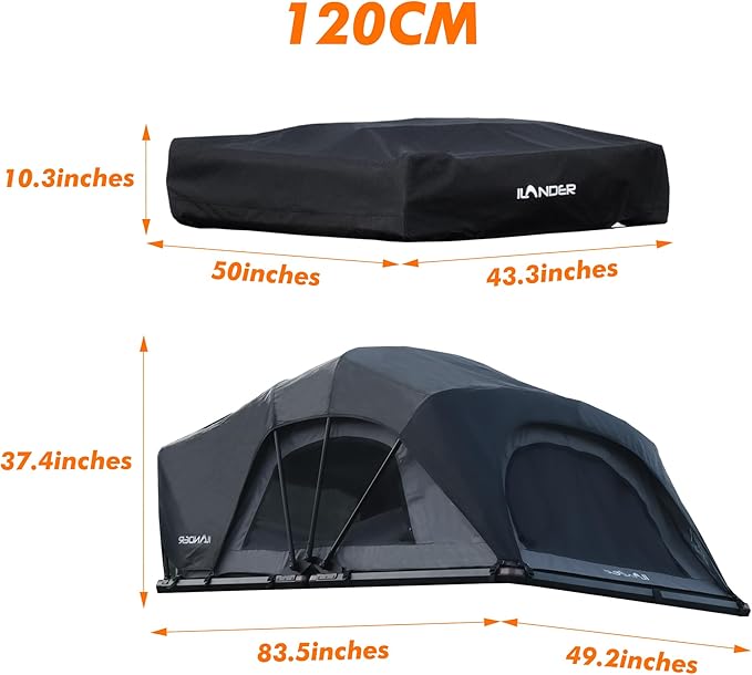ILANDER Rooftop Tent Hardshell for SUV Van Jeep Truck, Aluminum Alloy Car Rooftop Tent, Waterproof and UV-Resistant Overland Roof Tents Camping for 2-3 Person