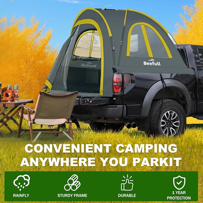 Pickup Truck Tent, Waterproof PU2000mm Double Layer for 5.5-6.0ft,Portable Truck Bed Tent with Rainfly,Spacious 2 Person Camping Tent,Green & Gray