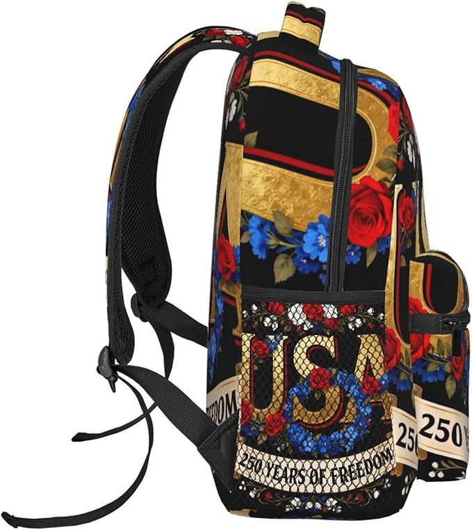 Men Women Polyester 250th Anniversary 1776-2026 Patriotic Freedom Art Daypack Bookbag Big Capacity Shoulder Bag With Padded Straps for Climbing Travel Walking Cycling