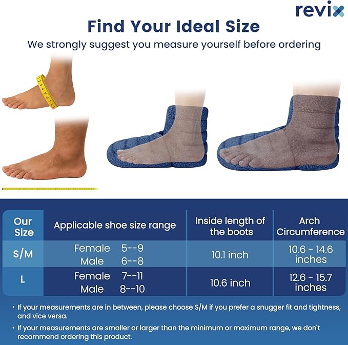 REVIX Microwavable Booties for Cold Feet Moist Heat Therapy, Heated Slippers Women & Men for Soothing Cold Foot, Microwavable Foot Warmers, Non-Slip Sole & Adjustable Fit, Navy S