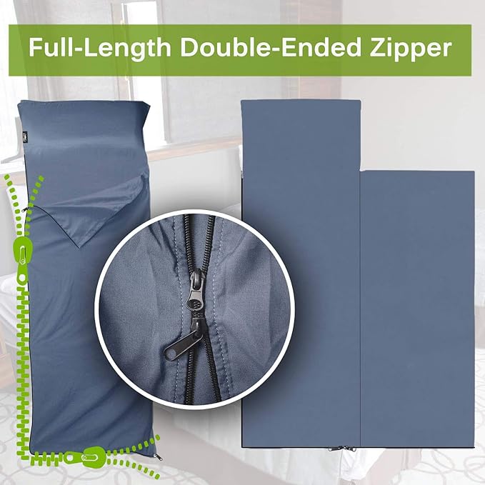 Frelaxy Sleeping Bag Liner, XL Travel Sheet & Camping Sheet for Backpacking, Hotel, Hostels & Traveling, Comfy & Easy Care, Full-Length Zipper/No Zipper, 4 Seasons Warm Cold Weather