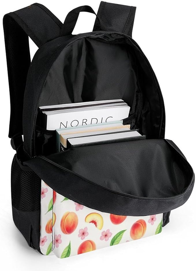 Rucksack Anti-Theft Multipurpose Big Capacity Carry On Bag, Watercolor Peach Leaves Flowers Traveling Camping Backpack With Side Pockets