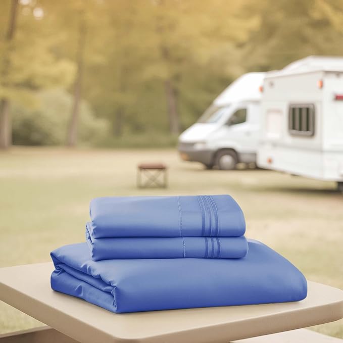 Hearth & Harbor Short Queen Sheets for RV, Royal Blue RV Queen Sheets, Silky Soft 1800 Microfiber Bed Sheet for Camper, 4 Piece RV Bedding with Pillowcases