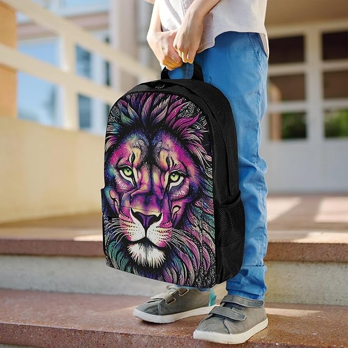 Supdreamc Lightweight Rucksacks for Camping Picnic Walking Cycling, Large Capacity Multipurpose Anti-Theft Carry On Bag, Colorful Lion Galaxy Art Travel Hiking Camping Rucksack