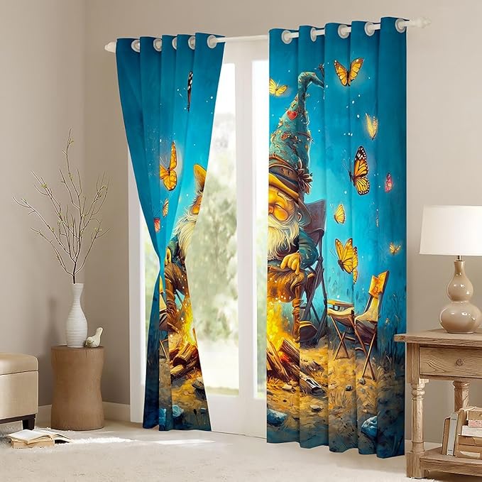 Erosebridal Camping Adventure Blackout Curtains for Bedroom Living Room Cartoon Gnome Window Curtains 2 Panels 42" Wx84 L Campfire Butterflies Drapes,Outdoor Life Window Treatments