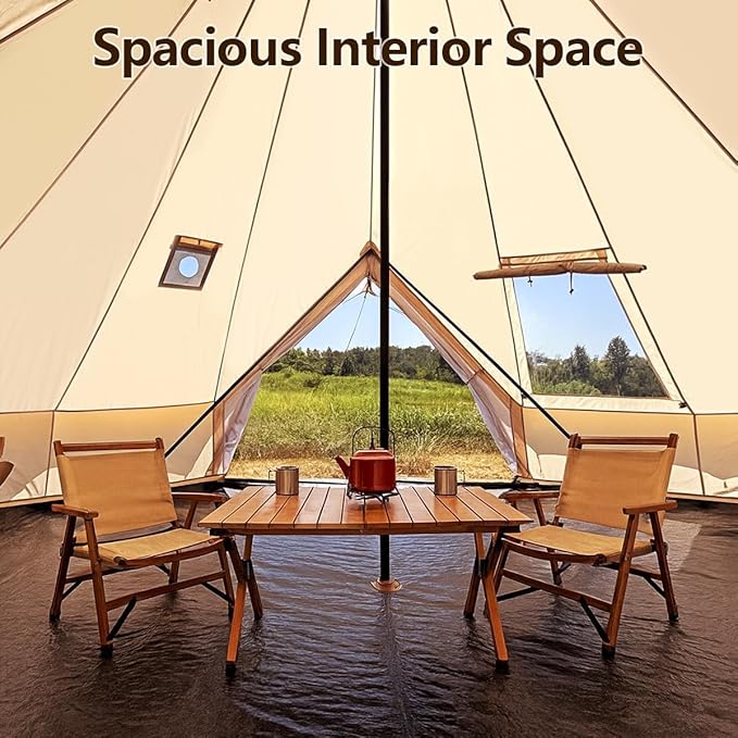 Bell Yurt Tent, Waterproof Luxury 4 Season Hot Tent with Stove Jack/Air Conditioner Vents/2 Skylight for Family Outdoor Camping Oxford Glamping Tents for All Year Living