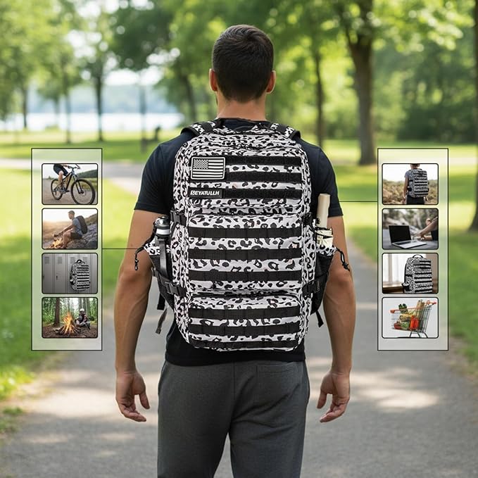 Military Tactical Backpack 55L for Men & Women Bug Out Bag Assault pack Molle Daypack Hiking Trekking Rucksack (Leopard print color)