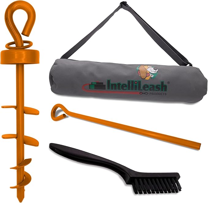 IntelliLeash Heavy Duty Tie-Out Stake: Surface-Lock Technology for Pulling and Bending Prevention, 360-Degree Swivel Ring, Weather-Resistant Coating for Maximum Durability and Tangle-Free Design