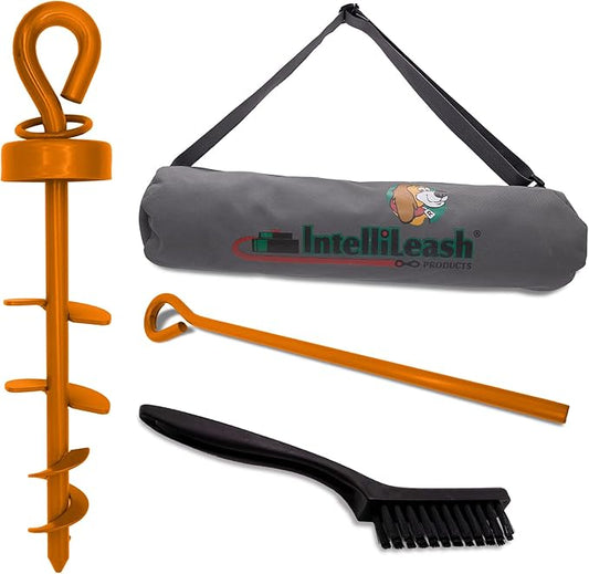 IntelliLeash Heavy Duty Tie-Out Stake: Surface-Lock Technology for Pulling and Bending Prevention, 360-Degree Swivel Ring, Weather-Resistant Coating for Maximum Durability and Tangle-Free Design