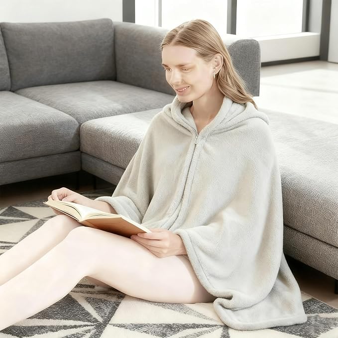 SNZ Cozy Wearable Blanket for Women & Men - 60"x33" Fleece Poncho, Warm Office Chair Lap Blanket, Travel, Camping & Home Wrap - Comfy Poncho Throw - Gift for Mom, Elderly