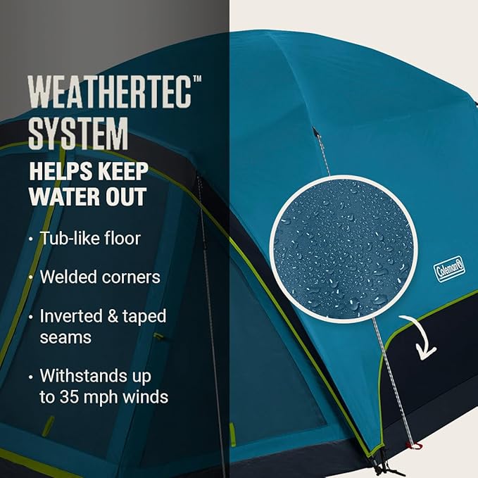 Coleman Skydome Dark Room Camping Tent with Screen Porch & 5-Minute Setup, Weatherproof 4/6 Person Tent Blocks 90% of Sunlight, Rainfly & Carry Bag Included, Made of PFAS-Free Materials