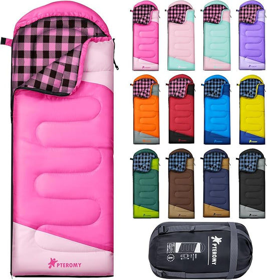 PTEROMY Sleeping Bags for Adults, Lightweight and Machine Washable, Water Resistant Backpacking Camping Sleeping Bag for Warm Cold Weather, Camping Essentials for Hiking Travel