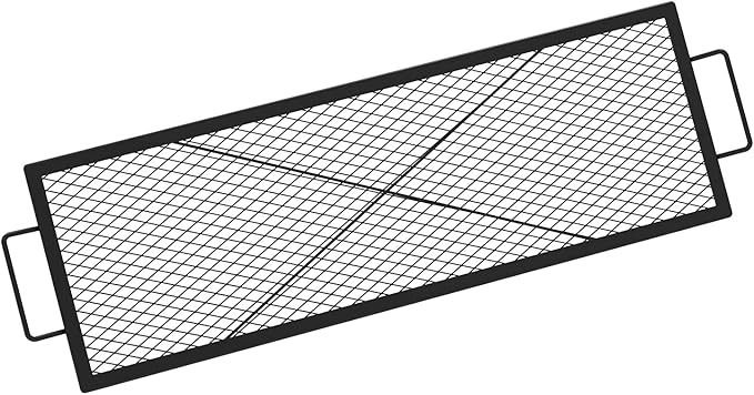Onlyfire Rectangle X-Marks Fire Pit Cooking Grate, Campfire Grill Grate with Handles Heavy Duty Steel BBQ Grill for Outdoor, 44-Inch