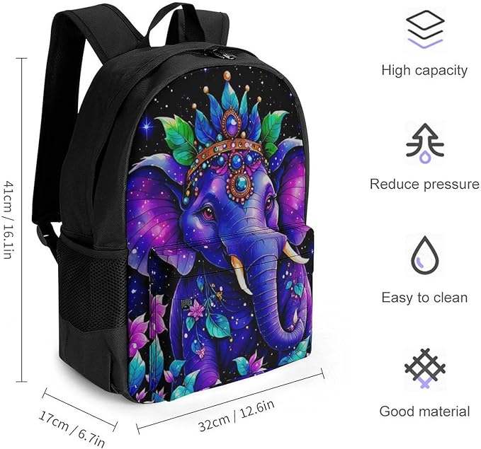 Rucksacks Lightweight Multipurpose Anti-Theft Tribal Elephants Flowers Shining In The Dark Art Shoulder Bag Big Capacity Traveling Camping Backpack With Side Pockets
