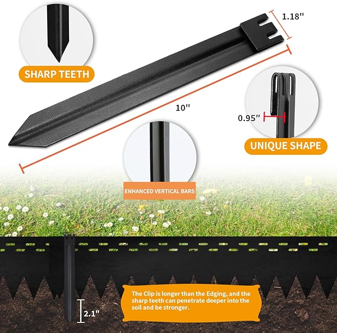 20Pcs 10Inch Metal Landscape Edging Stakes, No Installation for Corrugated Garden Landscape Edging/Terrace Board/Grass Barrier/Bender Board/Garden Liner/Tent pegs/Dog Stakes