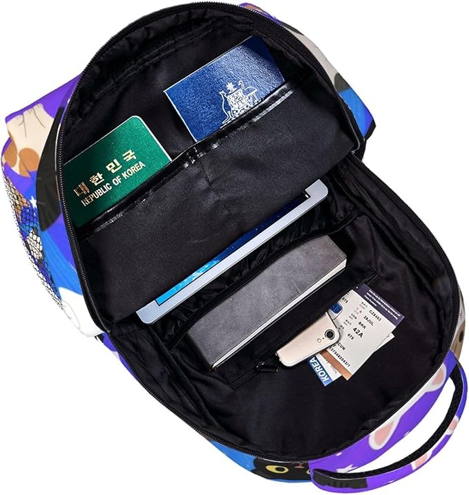 Polyester Daypack Backpack for Trekking Picnic Walking Cycling, Large Capacity Anti-Theft Multipurpose Shoulder Bag, Galaxy Cats Cat Heads In Space Galaxy Casual Daypack