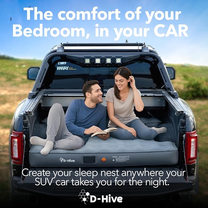 D-Hive Unbeatable Durability 6-6.5" Truck Bed Air Mattress, Durable Extra Thick 300D Oxford Fabric, Quick Easy Set-Up w/Electric Pump,Truck Camping Mattress Compatible with F150, Ram, Tundra