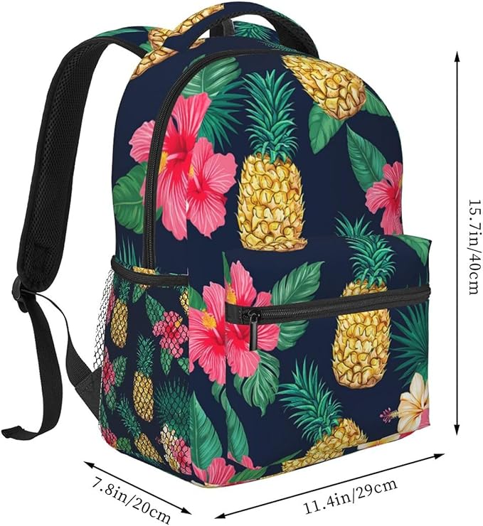 Lightweight Daypack Backpack for Trekking Work Running, Big Capacity Multipurpose Anti-Theft Bookbag, Hawaiian Flower Party Pineapple Art Business Computer Bag