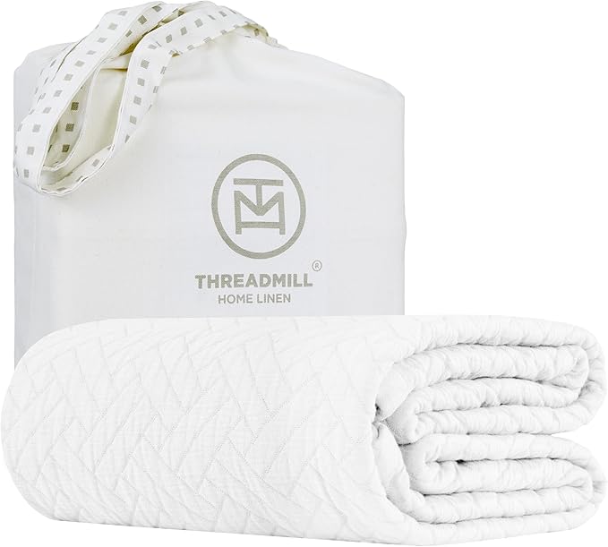 Threadmill Luxury Cotton Blankets for King Size Bed | All-Season Cozy 100% Cotton King Blanket | Criss Cross Jacquard Soft & Lightweight Coverlet fits California King Size Bed, 104x92 | White