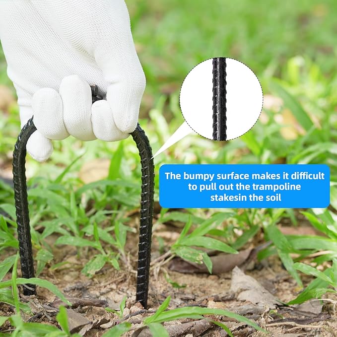 10"x3" U-Shaped Rebar Stakes - Heavy Duty Safety Ground Anchor for Trampoline, Wind Stake, Garden Fence, Landscape Edge, Outdoor Use