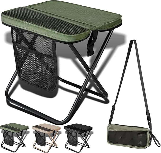 Foldable Backpack Stool for Adults - Portable Camping Stool with Sling Bag, 300lbs Capacity for Camping, Fishing, Hiking, Travel, Picnic (Green)