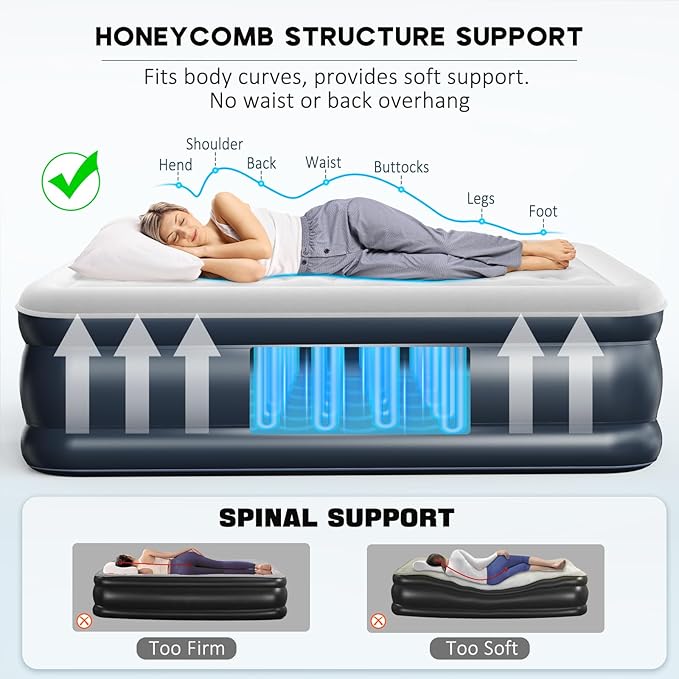 nalone Air Mattress Twin with Built in Pump, 18'' Luxury Self Inflatable Mattress, 2025 Upgraded Fast Blow Up Mattress with Carry Bag, Portable Air Bed for Home, Travel & Camping, 500lbs Max