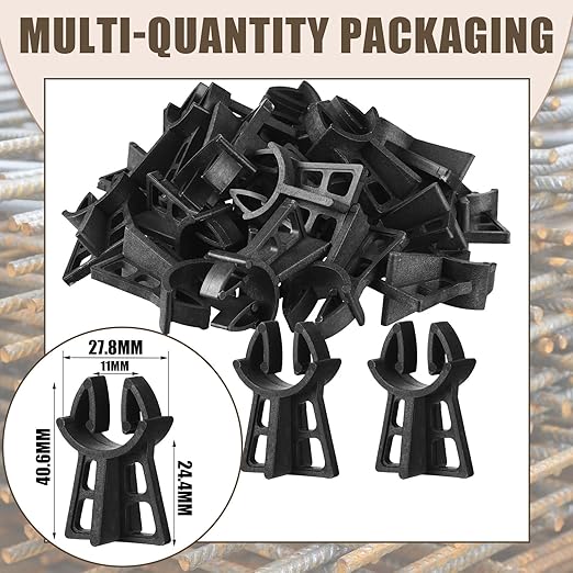 Hoolerry 500 Pcs Snap Rebar Chairs Plastic Heavy Duty Spacer Fits Bar Sizes 3-5 Plastic Rebar Concrete Stand, Heavy Duty Solid Construction Anti Rust