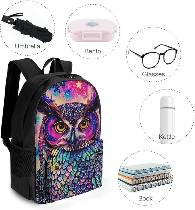 Supdreamc Rucksacks Lightweight Multipurpose Anti-Theft Galaxy Owl Shoulder Bag Big Capacity Laptop Book Bag Rucksack With Padded Straps