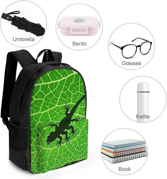 Supdreamc Men Women Lightweight Biology Animal Frog Green Leaf Casual Daypack Big Capacity Bookbag With Padded Straps for Gym Travel Walking Cycling