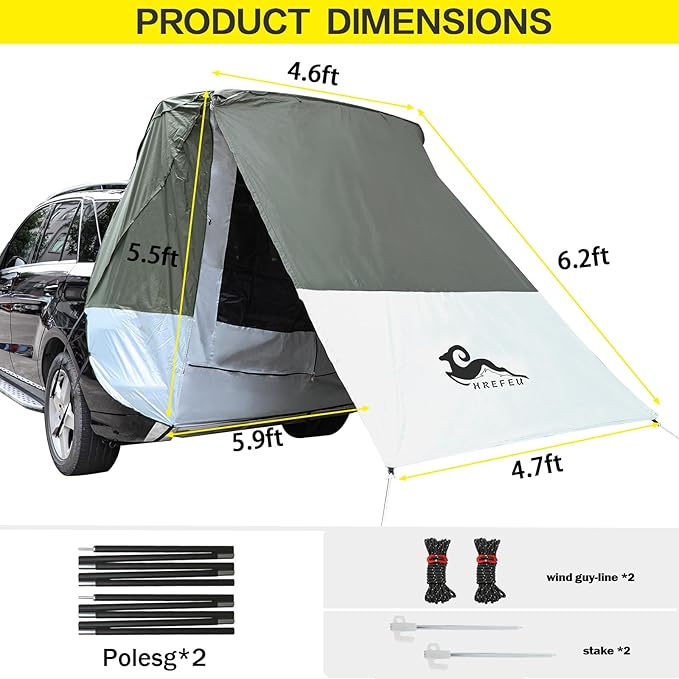 2025 New SUV Tailgate Tent with Poles Waterproof Windproof, Car Camping Accessories Awnings & Shelters, for Medium to Large Size SUV/Van/MPV/CUV (Large)