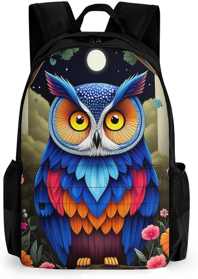 Supdreamc Lightweight Rucksack for Sports Travel Running, Big Capacity Multipurpose Anti-Theft Bookbag, Trippy Owl Red Floral Moon Art Travel and Sport Backpack Rucksack