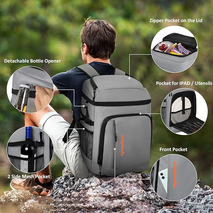 Capolo Cooler Backpack Insulated Leak Proof 36/45 Cans, Soft Camping Bacpack Cooler Thermal Bag Ice Chest, Portable Waterproof Travel Cooler Bag for Lunch Beach Picnic Shopping