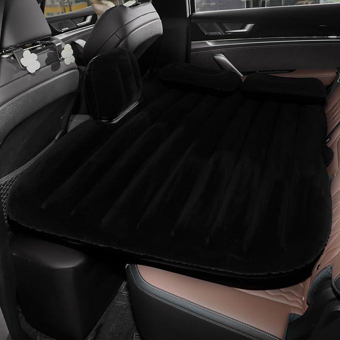 Car Air Mattress Portable Car Bed Back Seat Camping Bed Inflatable Dog Bed for Car Universal SUV Camping Mattress with Car Air Pump 2 Pillows (Black)