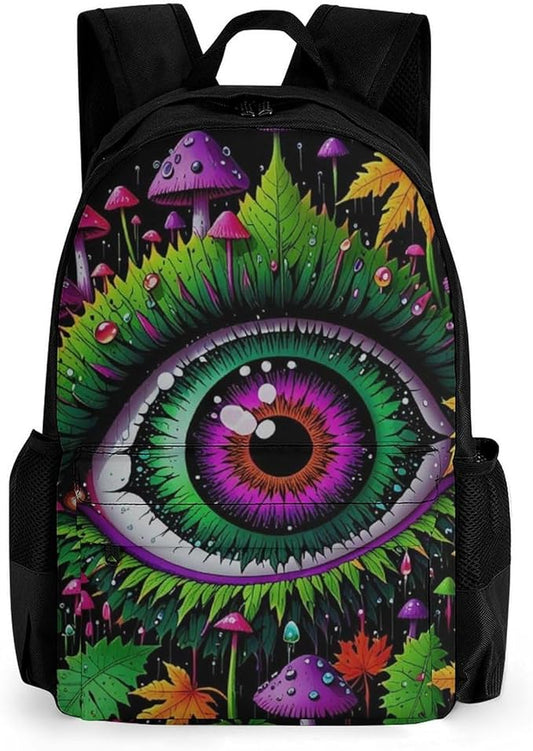 Lightweight Daypack for Camping Business Walking Cycling, Large Capacity Anti-Theft Multipurpose Bookbag, Trippy Eye Mushroom Art Gym Outdoor Hiking Backpack